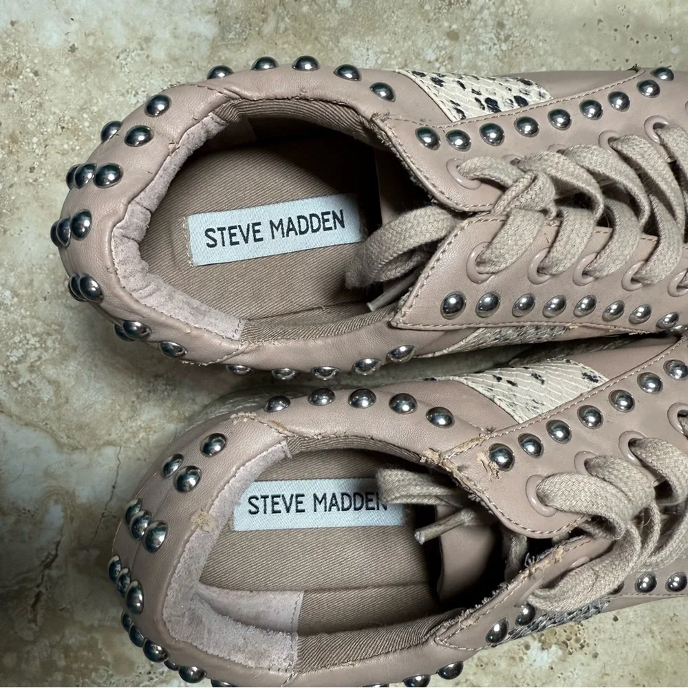Steve Madden Studded Platform Espadrille Sneakers Women Size 8 Pink Snake Print
